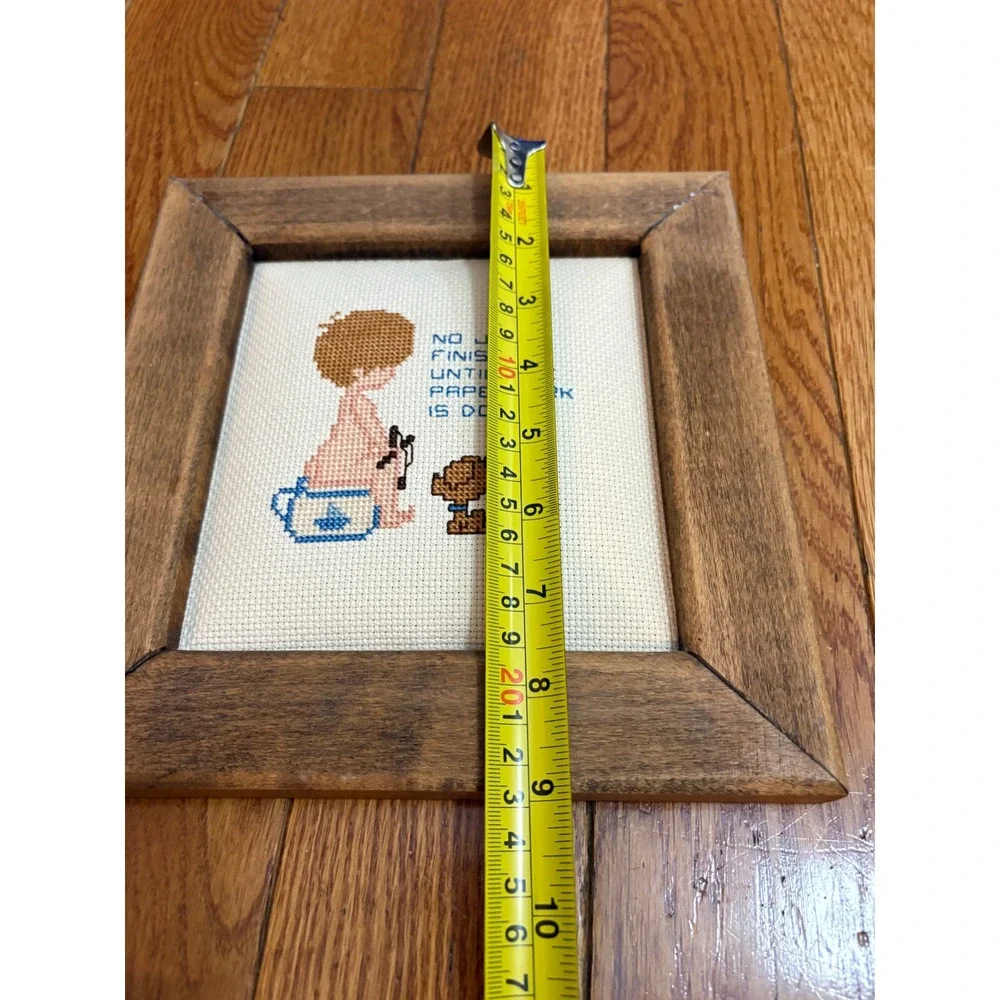 Lot‎ of 3 Vintage Framed Cross Stitch Art Bathroom Humor Toddler Dog
